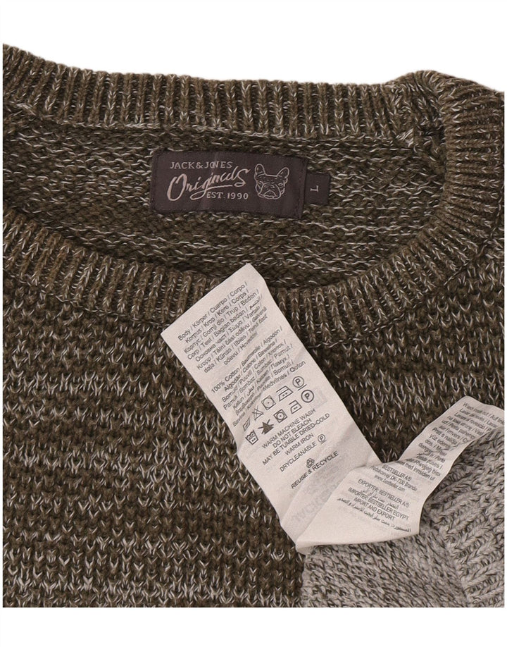 Pulover Jack & Jones pentru bărbați, cu gât roșu, bumbac cu pete mare, gri