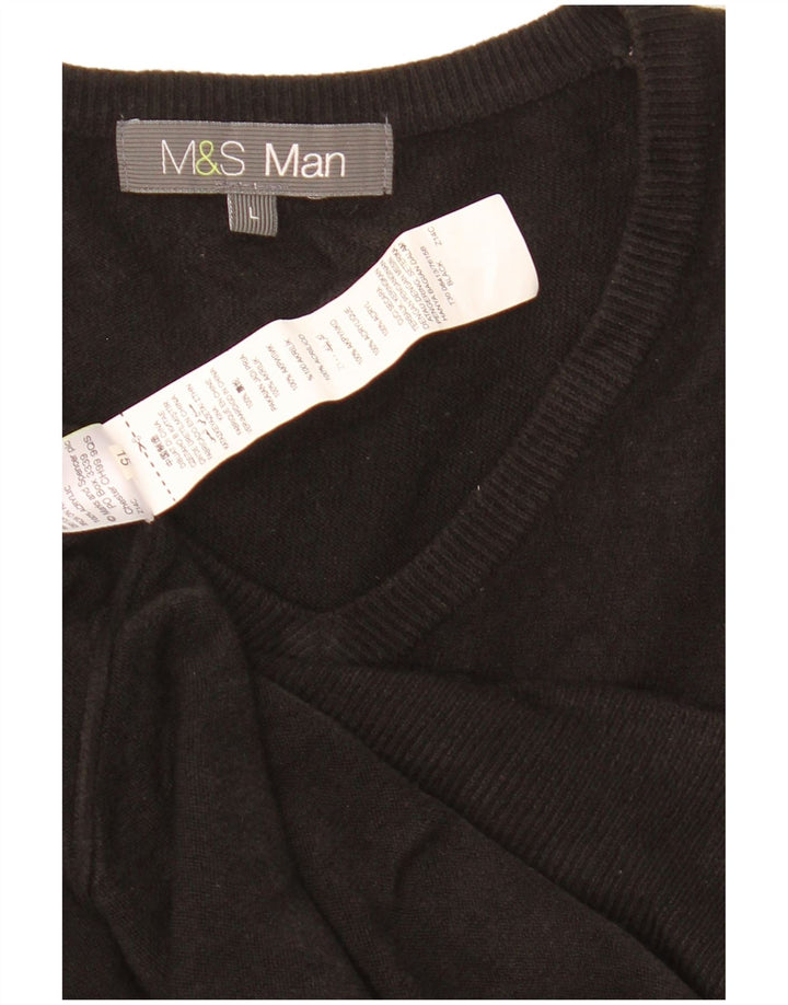 Pulover pentru bărbați Marks & Spencer, cu decolteu în V, mare, negru, acrilic
