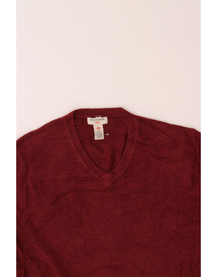 DOCKERS Mens V-Neck Jumper Sweater Large Red Acrylic Vintage Dockers and Second-Hand Dockers from Messina Hembry 