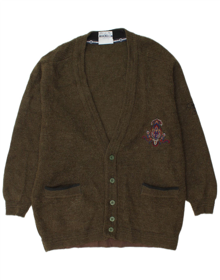 Pulover Cardigan Vintage pentru Barbati Mediu Kaki Lână