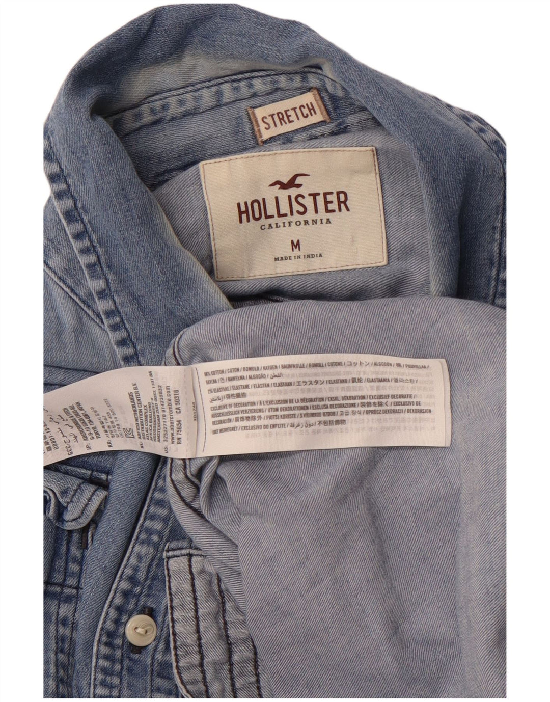 Cămașă denim pentru bărbați HOLLISTER, bumbac albastru mediu
