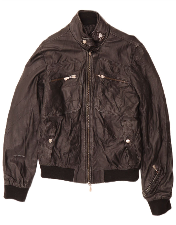Jachetă Biker din piele Hogan pentru femei UK 12 Medium Black