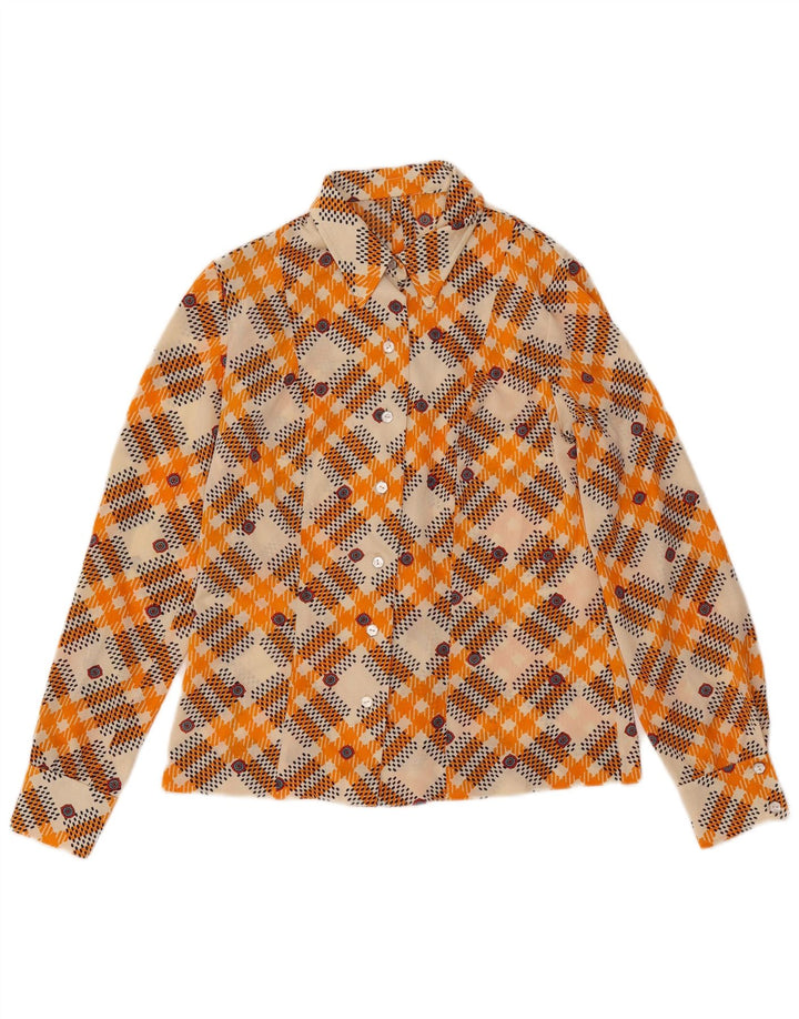 Bluză cămașă vintage pentru femei UK 12 Medium Orange Check