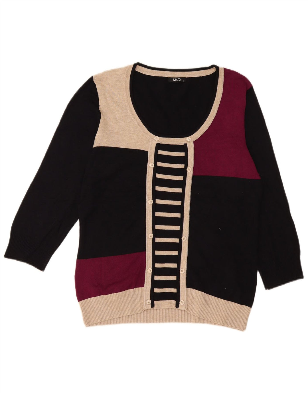 Pulover pentru femei M&Co cu gâtul barca UK 14 Medium Black Colorblock
