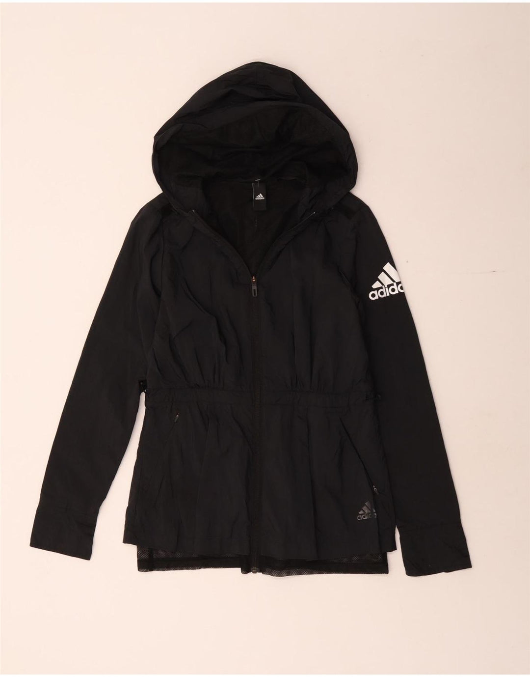 Jachetă de ploaie cu glugă Adidas pentru femei UK 10 Small Negru Poliamidă