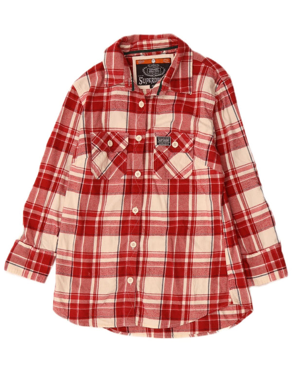 Superdry Womens Flannel Shirt UK 14 Large Red Check Bumbac