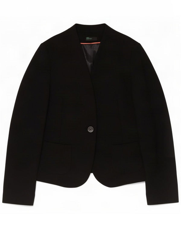 Beneton Womens 1 Button Blazer Jacket IT 42 Medium Black Poliester