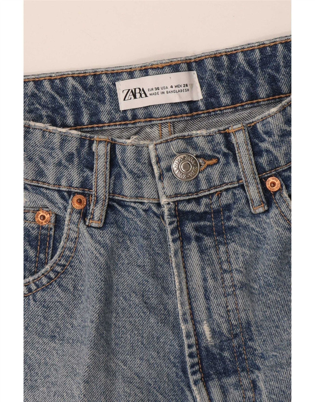 Pantaloni scurți din denim învechit pentru femei Zara EU 36 XS W26 Albastru