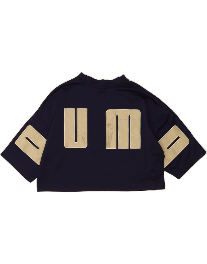 PUMA Womens Oversized Crop Graphic T-Shirt Top UK 12 Medium Navy Blue Vintage Puma and Second-Hand Puma from Messina Hembry 