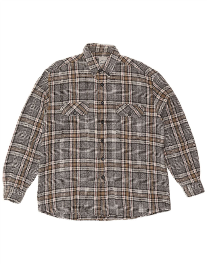 Cămașă de flanel pentru bărbați vintage Mărimea 41/42, bumbac cu carouri, gri mare