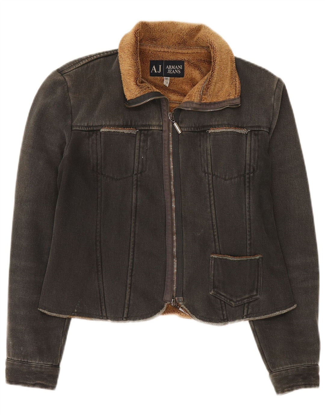 Jachetă Sherpa de denim crop pentru femei Armani Jeans IT 42 Poliester mediu negru