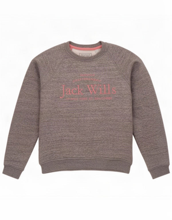 Jack Wills Pulover cu grafic pentru femei UK 8 Small, gri bumbac cu pete