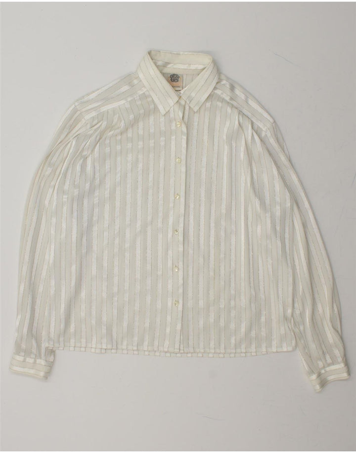 GOLDEN GATE Womens Shirt Blouse EU 44 XL White Striped Polyester Vintage Golden Gate and Second-Hand Golden Gate from Messina Hembry 