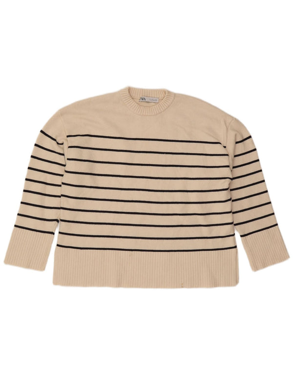 Pulover pentru damă Zara, cu gâtul turn, Vâscoză cu dungi alb mediu, UK 14