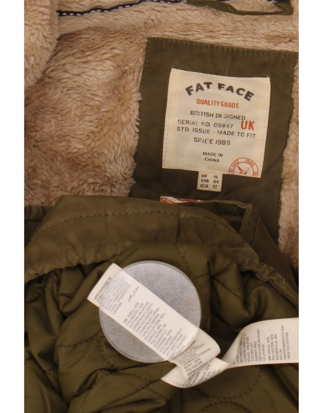 Jachetă parka cu glugă pentru femei FAT FACE UK 16 Poliester kaki mare