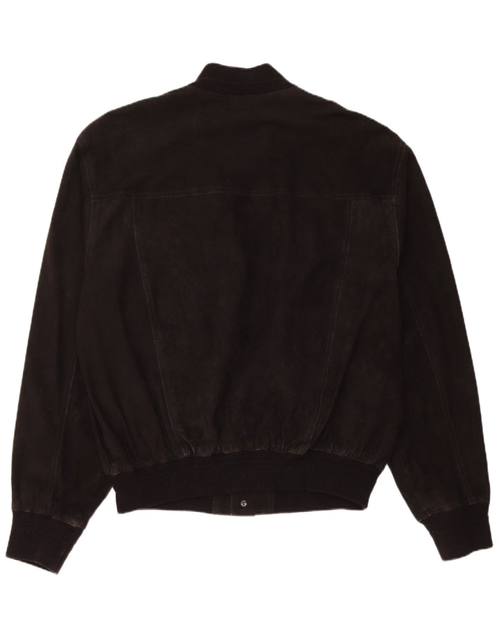 Jachetă Bomber Vintage pentru bărbați din piele intoarsa IT 54 2XL din piele neagră