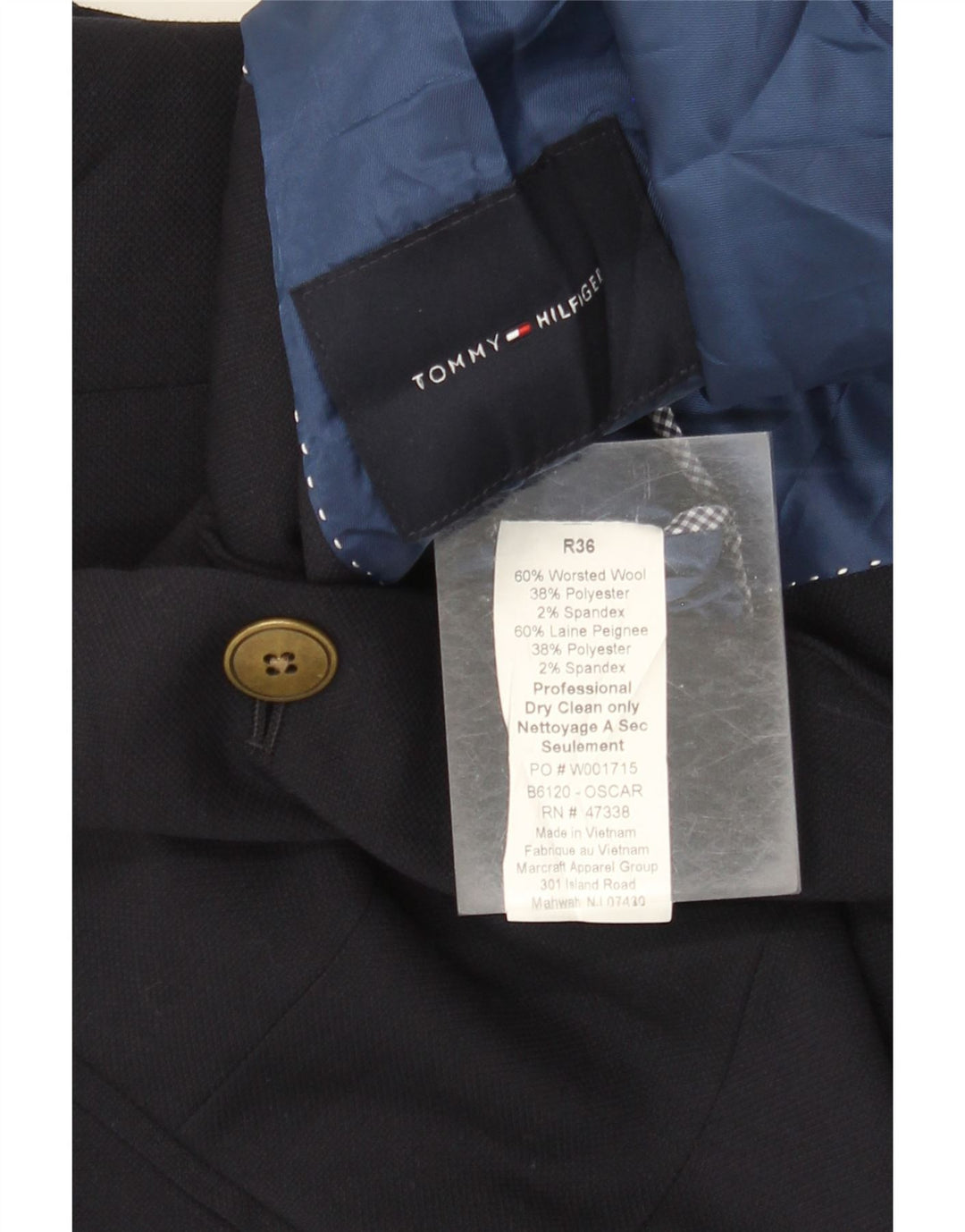 TOMMY HILFIGER Sacou blazer pentru bărbați cu 2 nasturi UK 36 Lână mică, albastru bleumarin