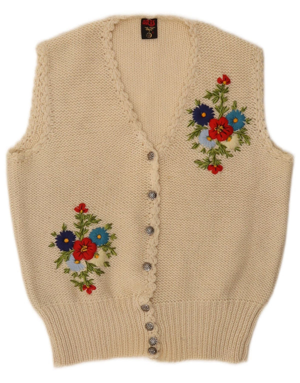 Pulover cardigan fără mâneci Oris pentru femei UK 12 Medium Off White Floral