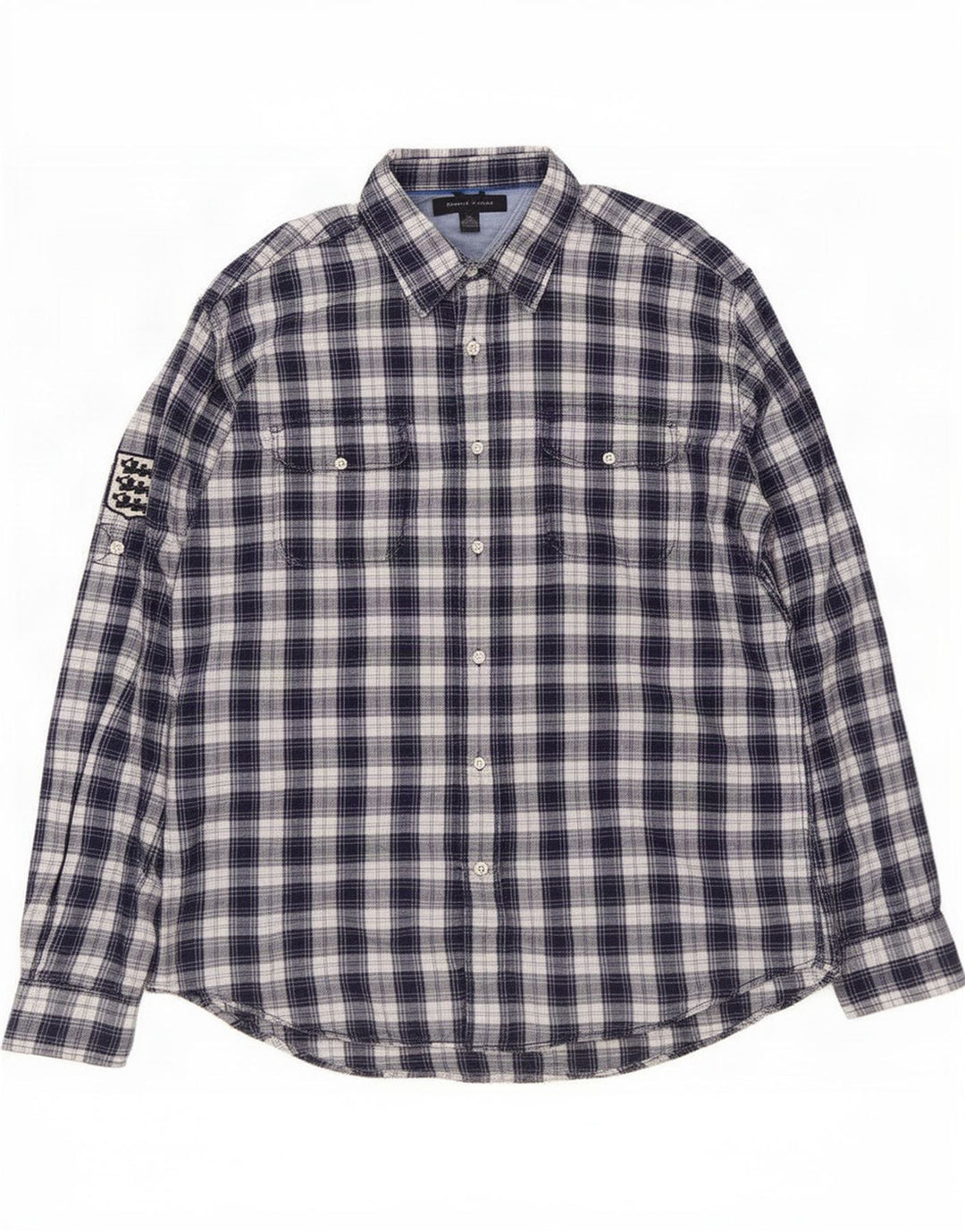 Cămașă de flanel pentru bărbați Tommy Hilfiger, mare, din bumbac cu carouri bleumarin