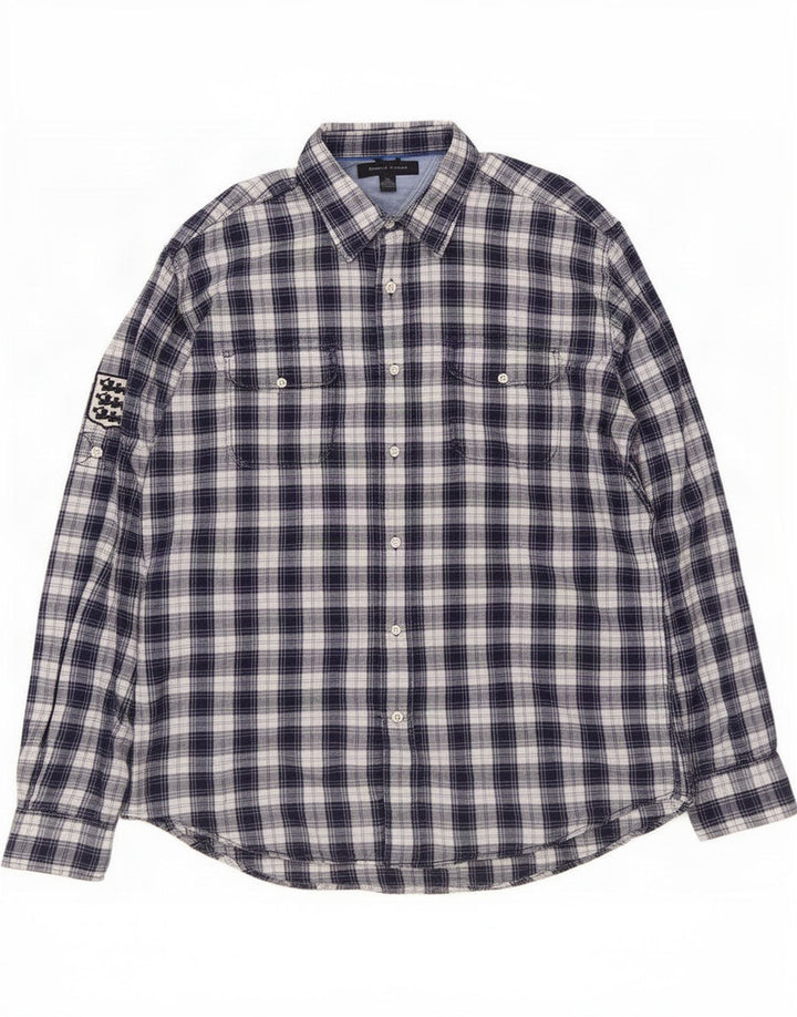 Cămașă de flanel pentru bărbați Tommy Hilfiger, mare, din bumbac cu carouri bleumarin