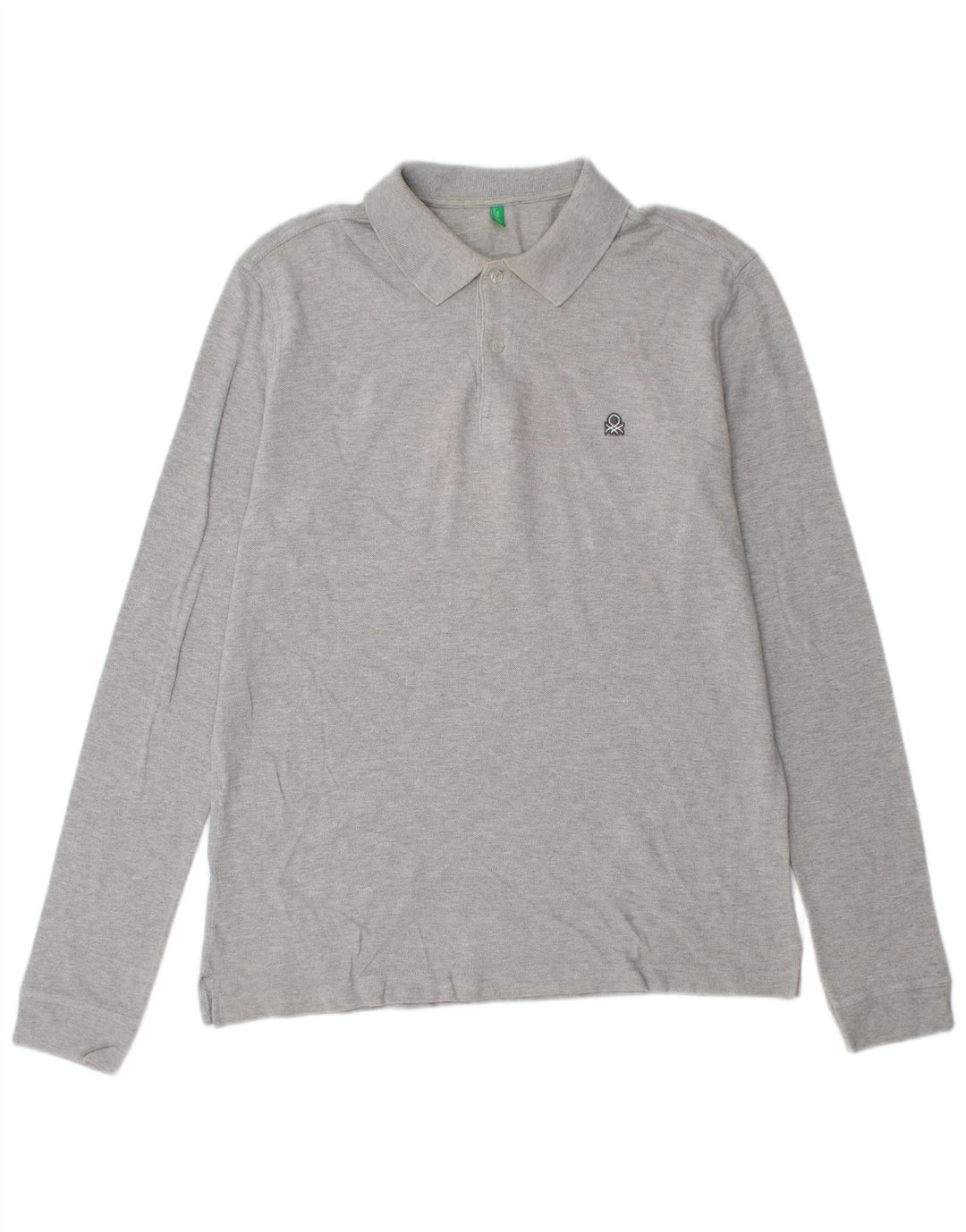 Tricou polo cu mânecă lungă Benetton pentru bărbați, bumbac gri mare