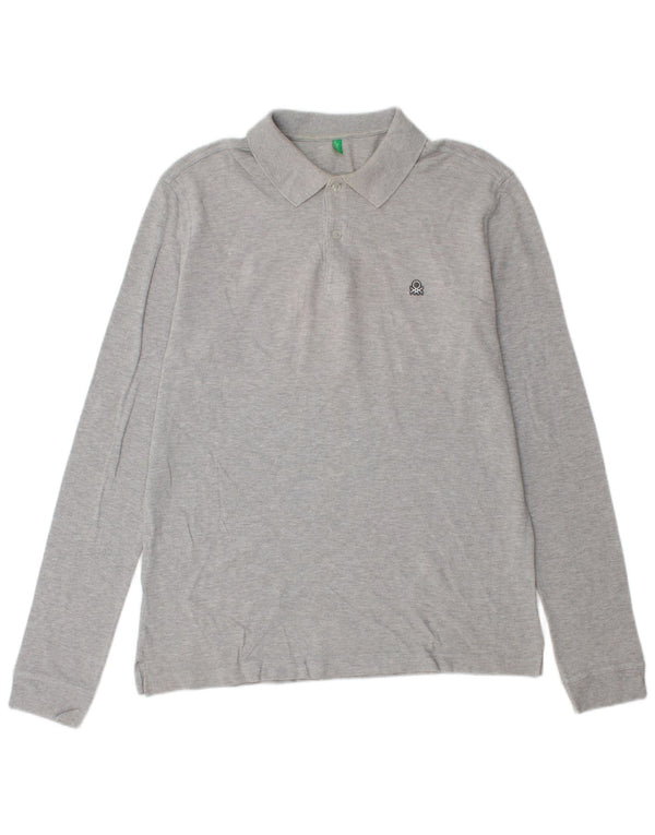 Tricou polo cu mânecă lungă Benetton pentru bărbați, bumbac gri mare
