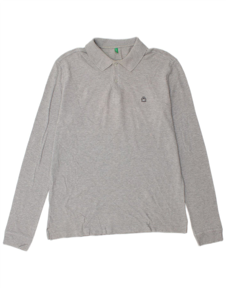 Tricou polo cu mânecă lungă Benetton pentru bărbați, bumbac gri mare