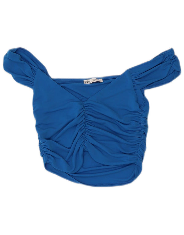 Top cu umăr decupat pentru femei Zara UK 8 Small Blue Poliester