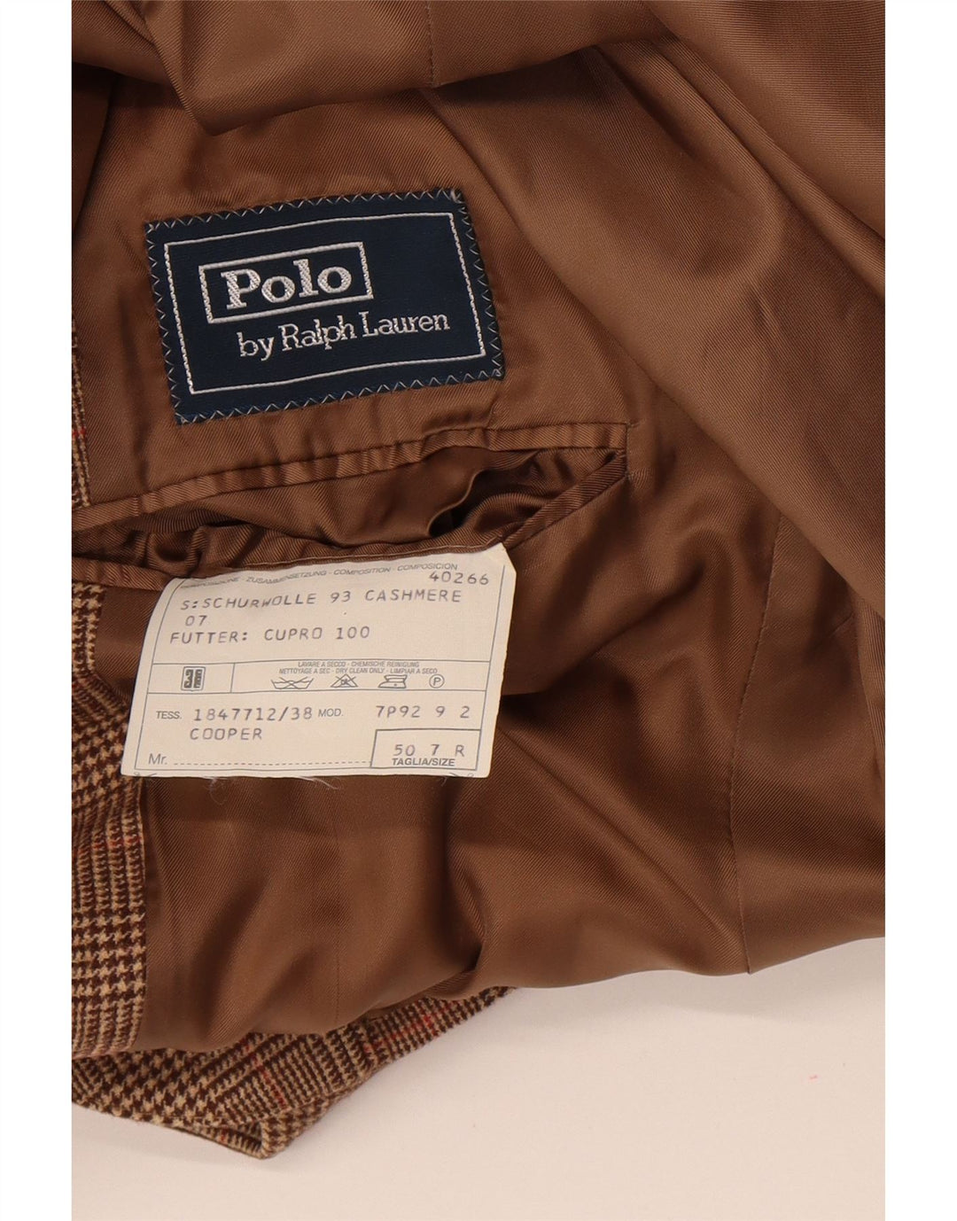 Jachetă Polo Ralph Lauren pentru bărbați, cu 3 nasturi, IT 50, lână mare cu carouri, maro