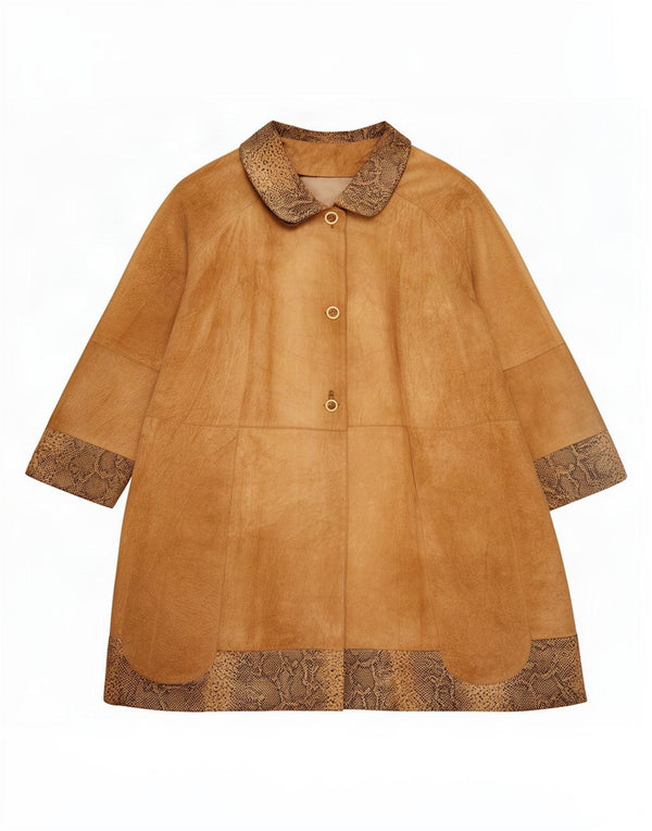 Pardesiu supradimensionat din piele intoarsa pentru femei Vintage IT 42 Medium Brown Animal Print