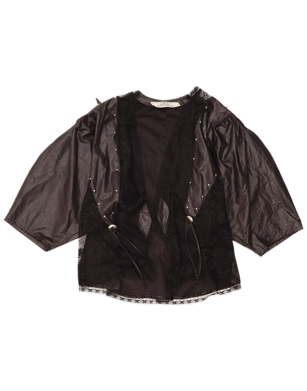 VINTAGE Top cardigan cu mâneci 3/4 pentru femei UK 10 Small Black