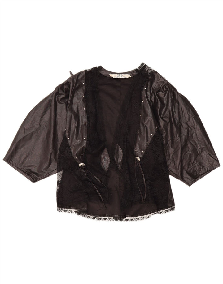 VINTAGE Top cardigan cu mâneci 3/4 pentru femei UK 10 Small Black