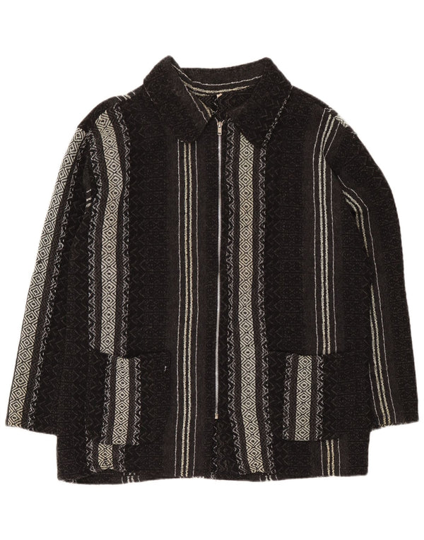 Pulover Cardigan Vintage pentru bărbați XL Negru Geometric Lână Aztec