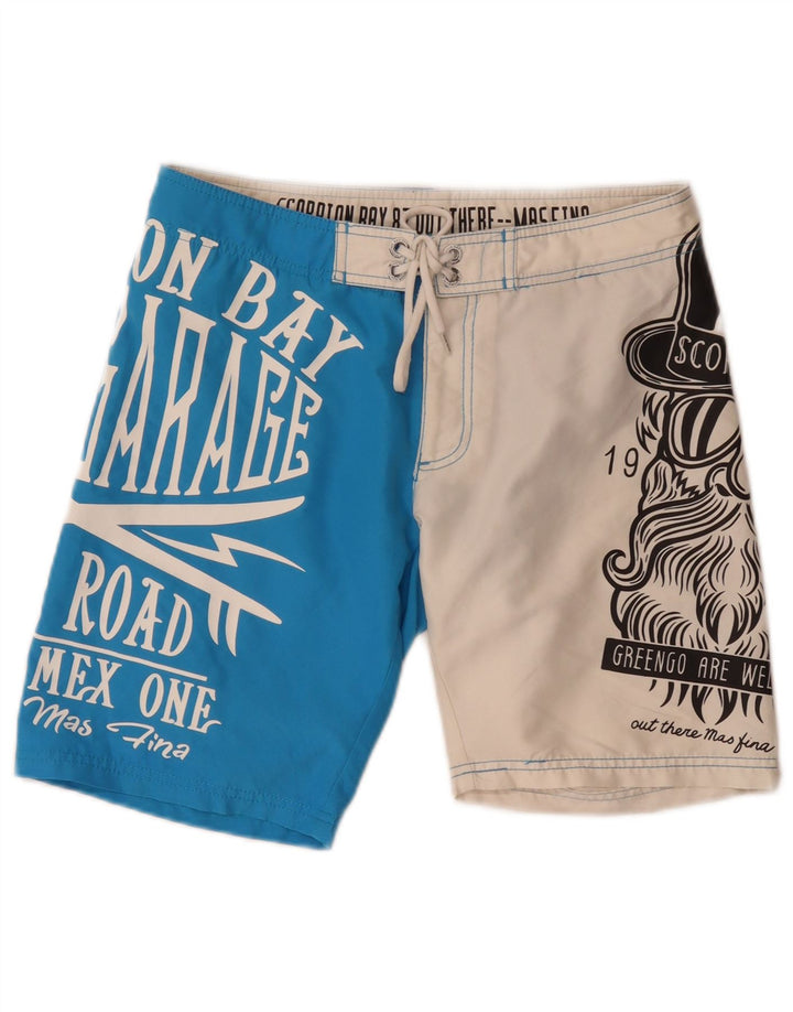 Pantaloni scurți de înot cu grafică pentru bărbați Scorpion Bay, poliester color block, albastru mediu