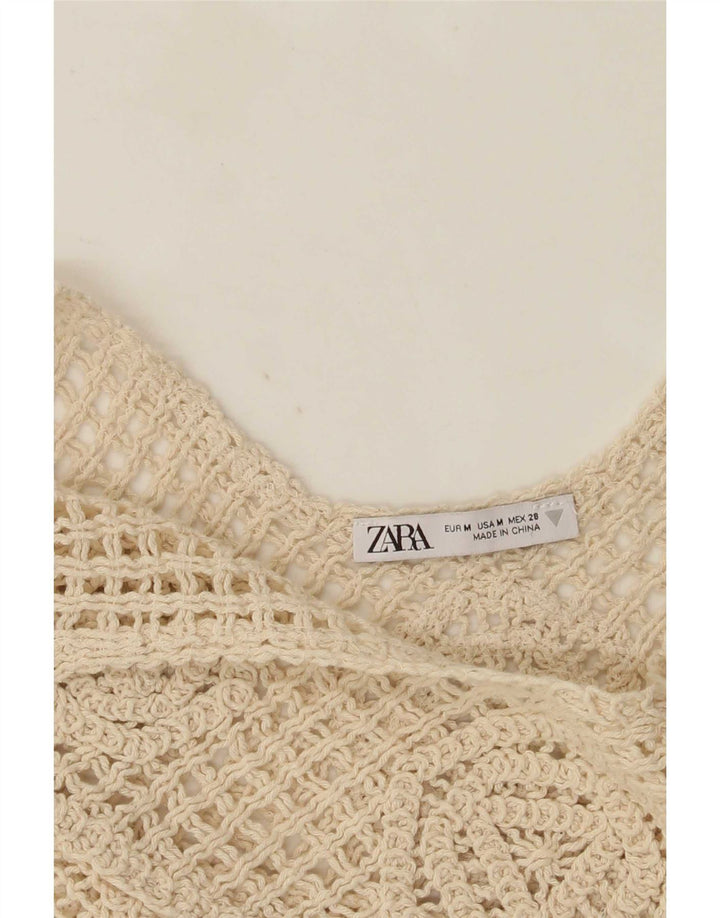 Top Crochet Crochet Zara pentru femei UK 12 Medium Beige