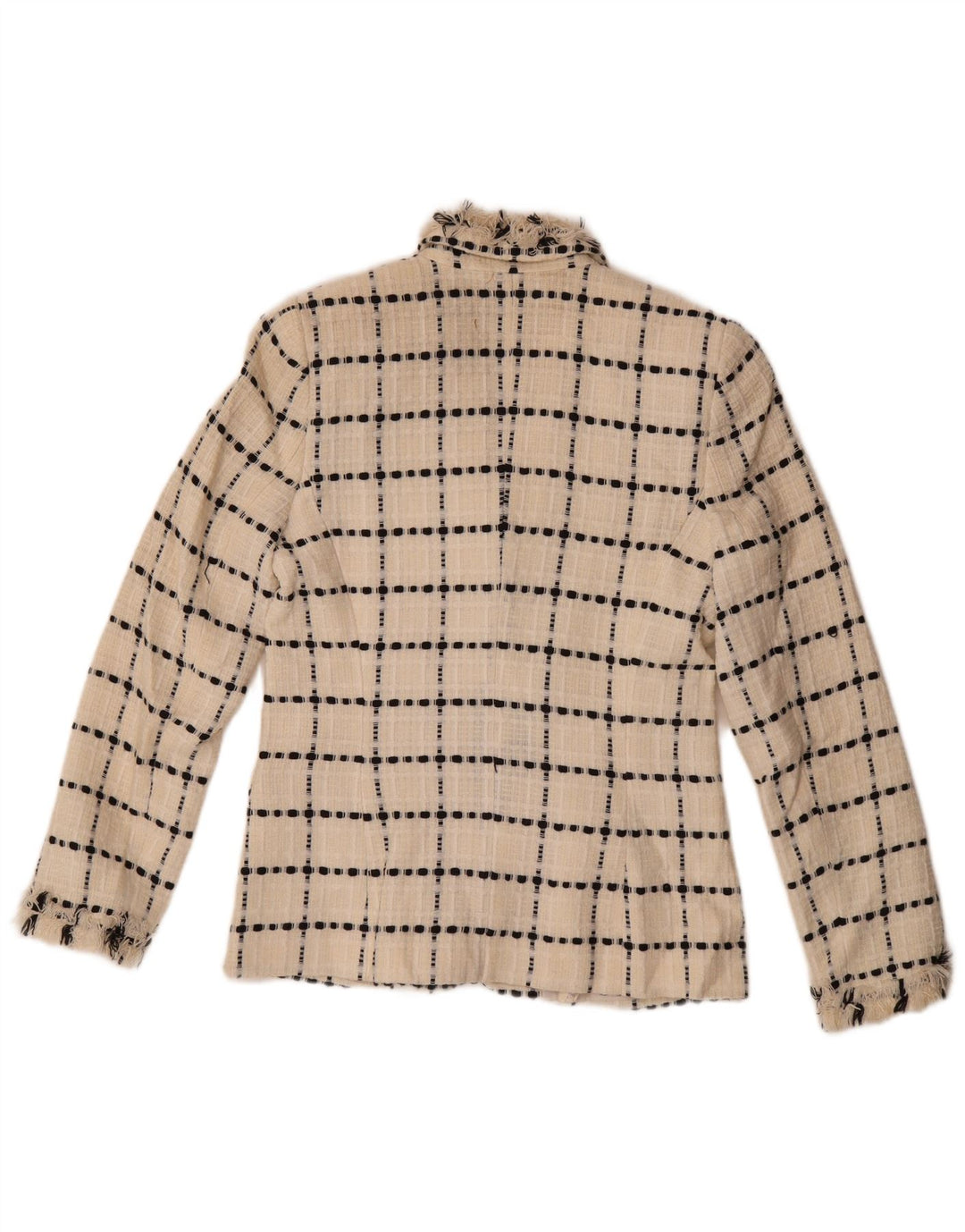Jachetă vintage pentru femei cu 3 nasturi, UK 10, lână cu carouri de culoare albă