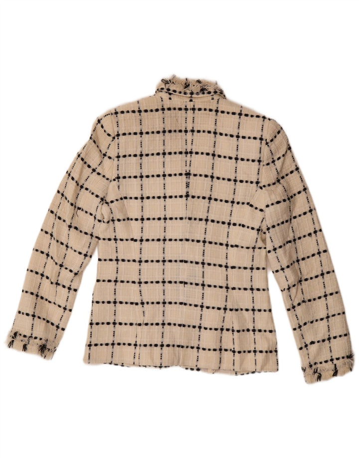 Jachetă vintage pentru femei cu 3 nasturi, UK 10, lână cu carouri de culoare albă
