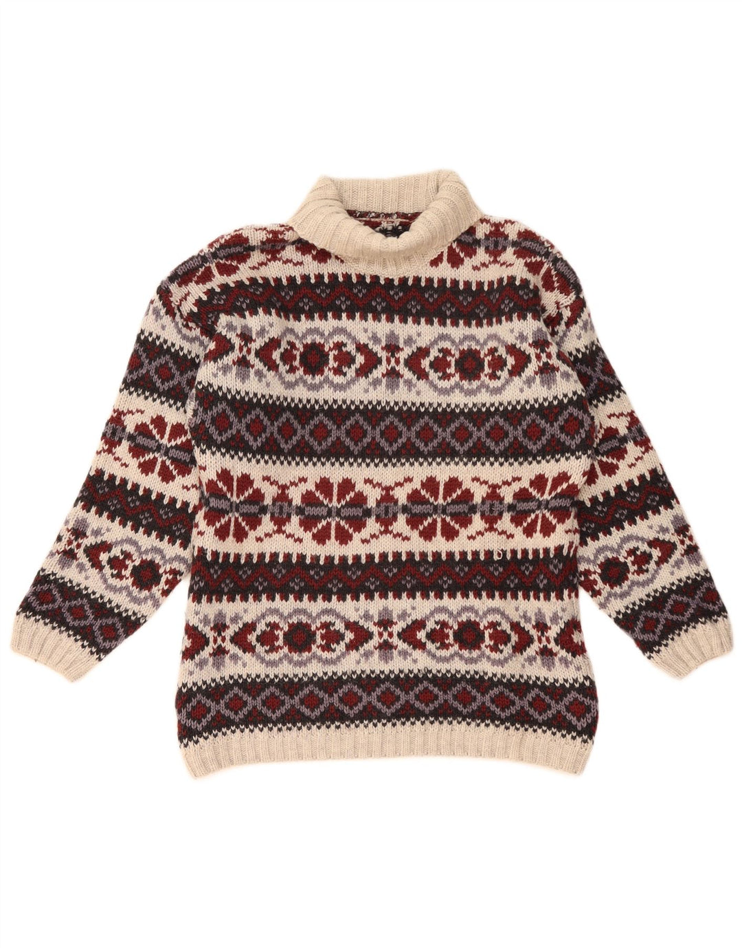 Pulover vintage pentru bărbați cu gât rulat, lână Fair Isle, medie, multicoloră