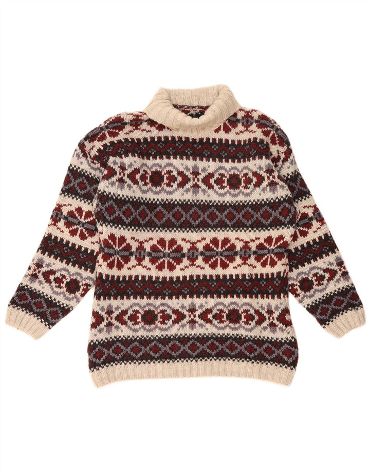 Pulover vintage pentru bărbați cu gât rulat, lână Fair Isle, medie, multicoloră