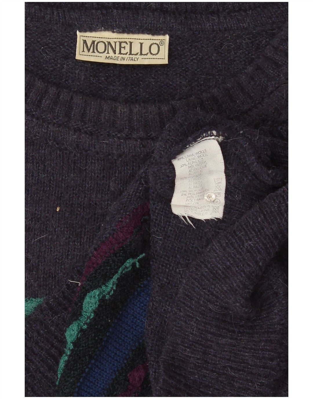 Pulover pentru bărbați Monello cu gât crew pulover XL lână geometrică violet