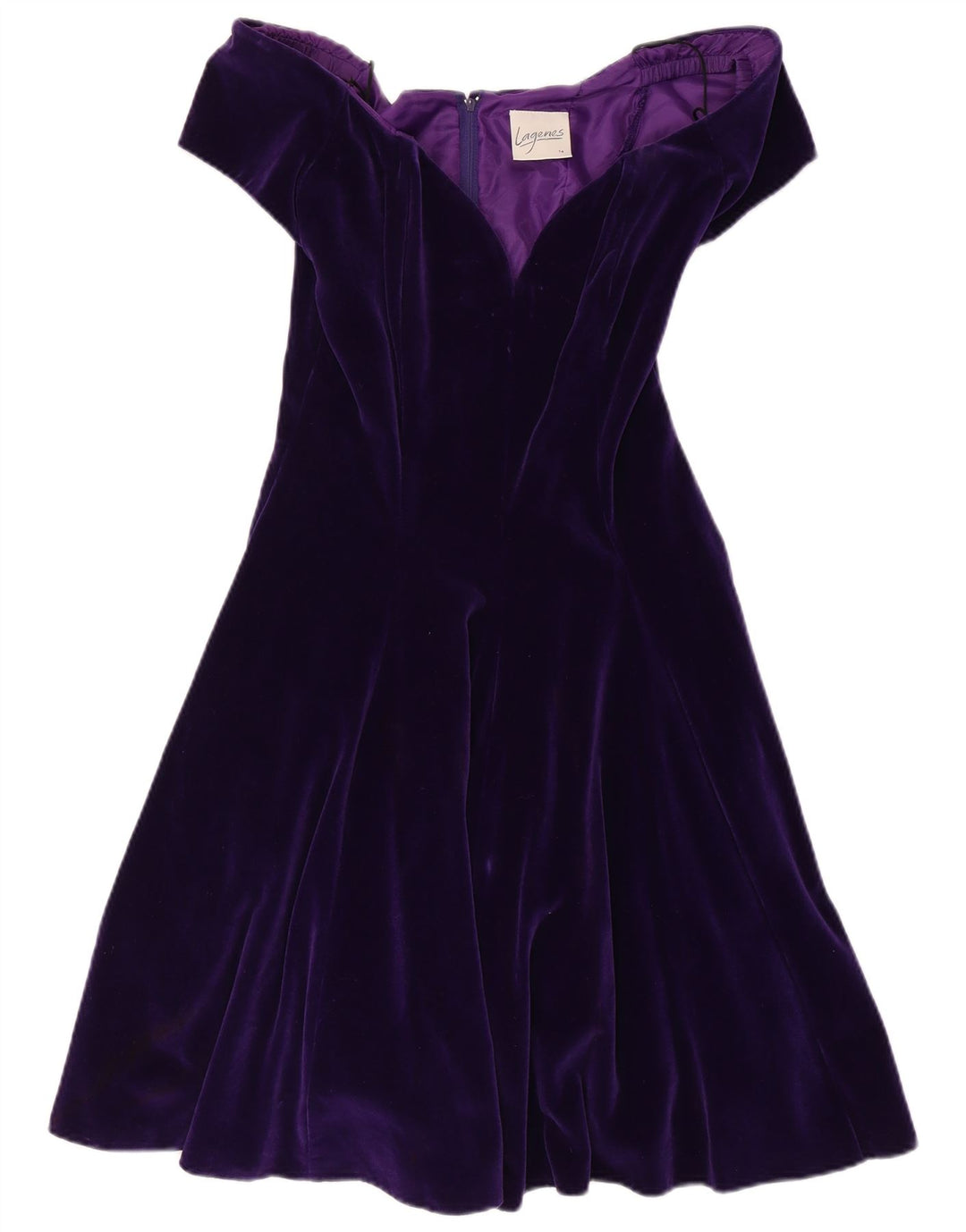 VINTAGE Rochie pentru femei din catifea cu umeri scoși UK 14 Bumbac violet mediu