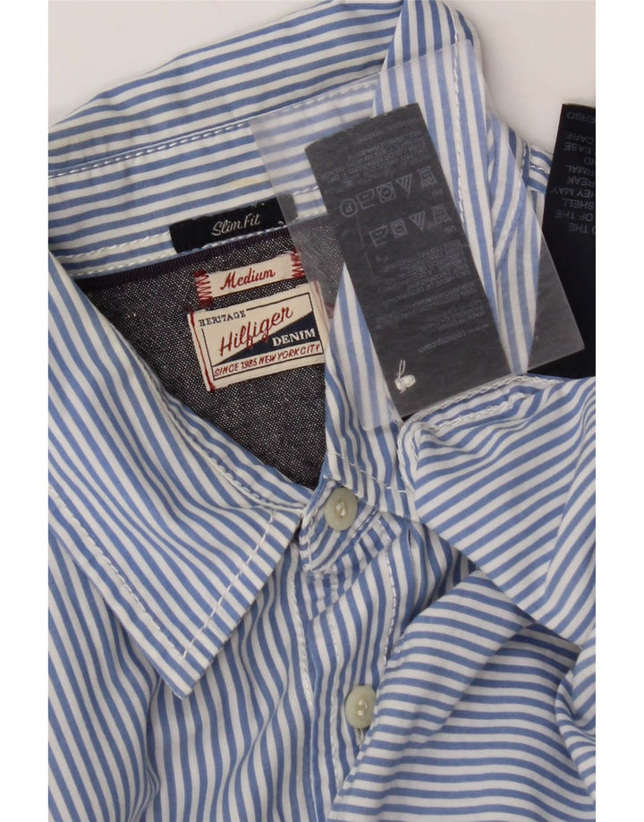Cămașă TOMMY HILFIGER pentru bărbați, bumbac cu dungi albastre medii
