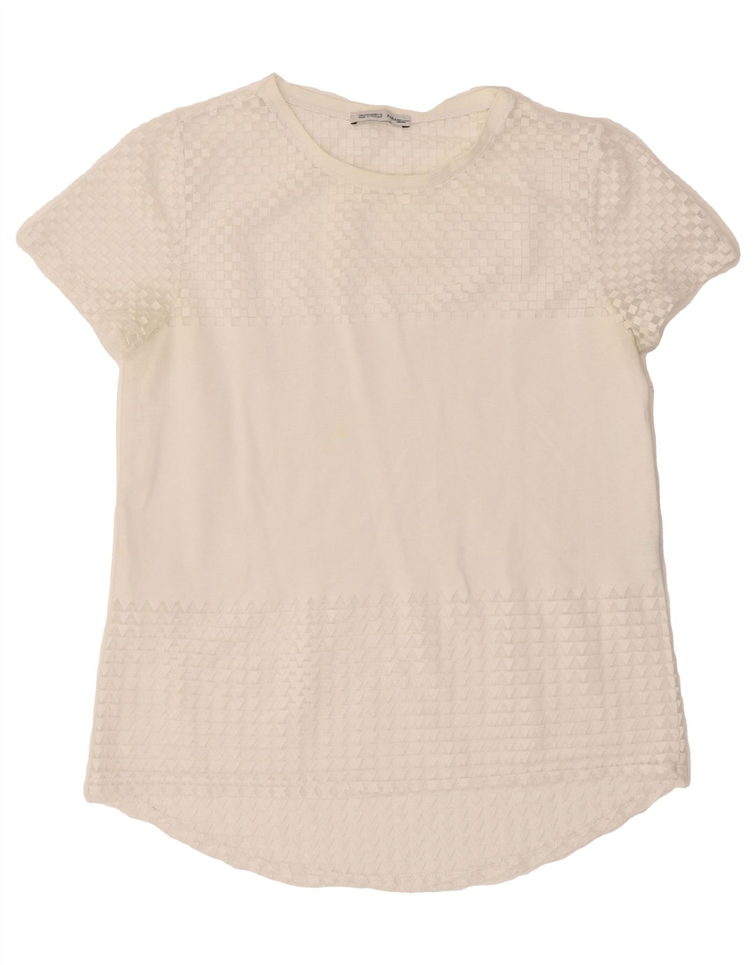 ZARA Womens T-Shirt Top UK 12 Medium White Geometric Cotton Vintage Zara and Second-Hand Zara from Messina Hembry 