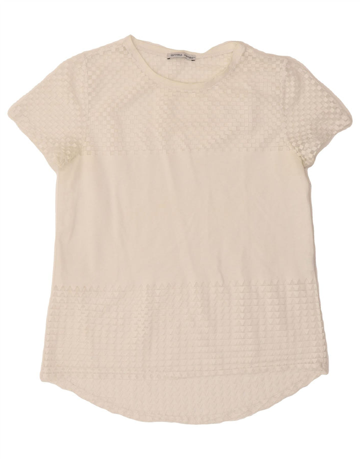 ZARA Womens T-Shirt Top UK 12 Medium White Geometric Cotton Vintage Zara and Second-Hand Zara from Messina Hembry 