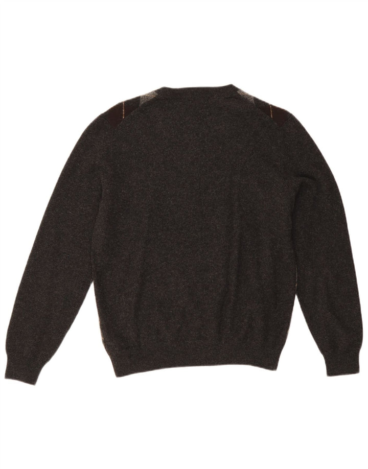 Pulover cu decolteu în V Massimo Dutti pentru bărbați, gri mediu, lână Argyle/Diamond