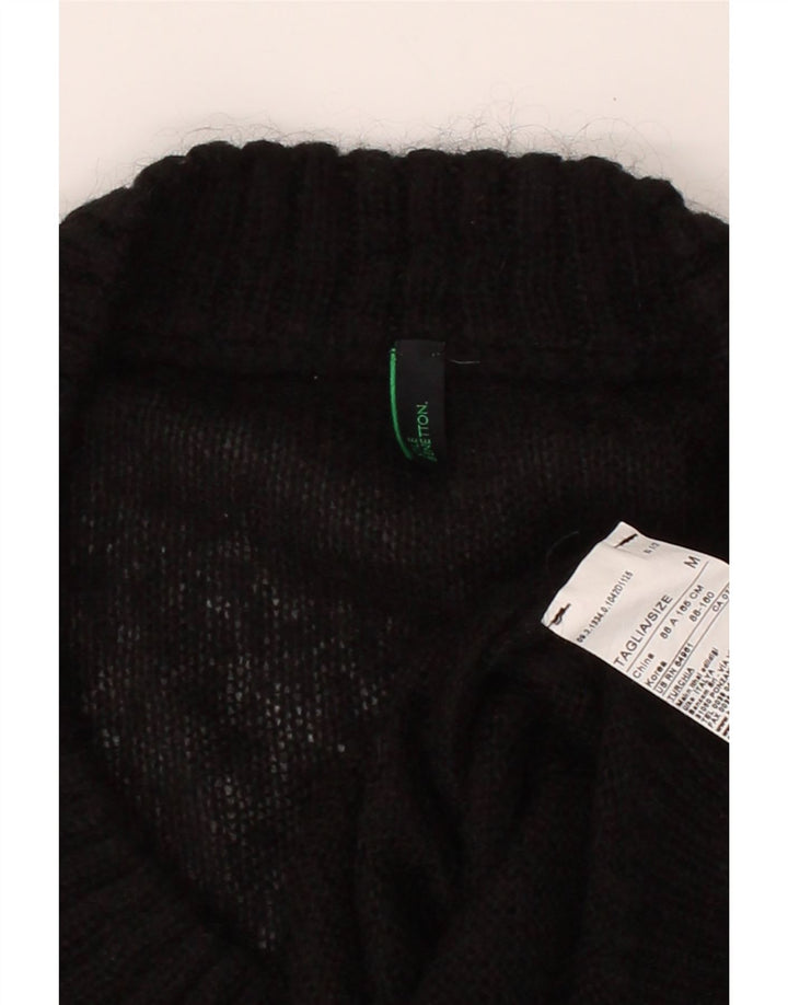 BENETTON Womens Crew Neck Jumper Sweater UK 14 Medium Black Acrylic Vintage Benetton and Second-Hand Benetton from Messina Hembry 