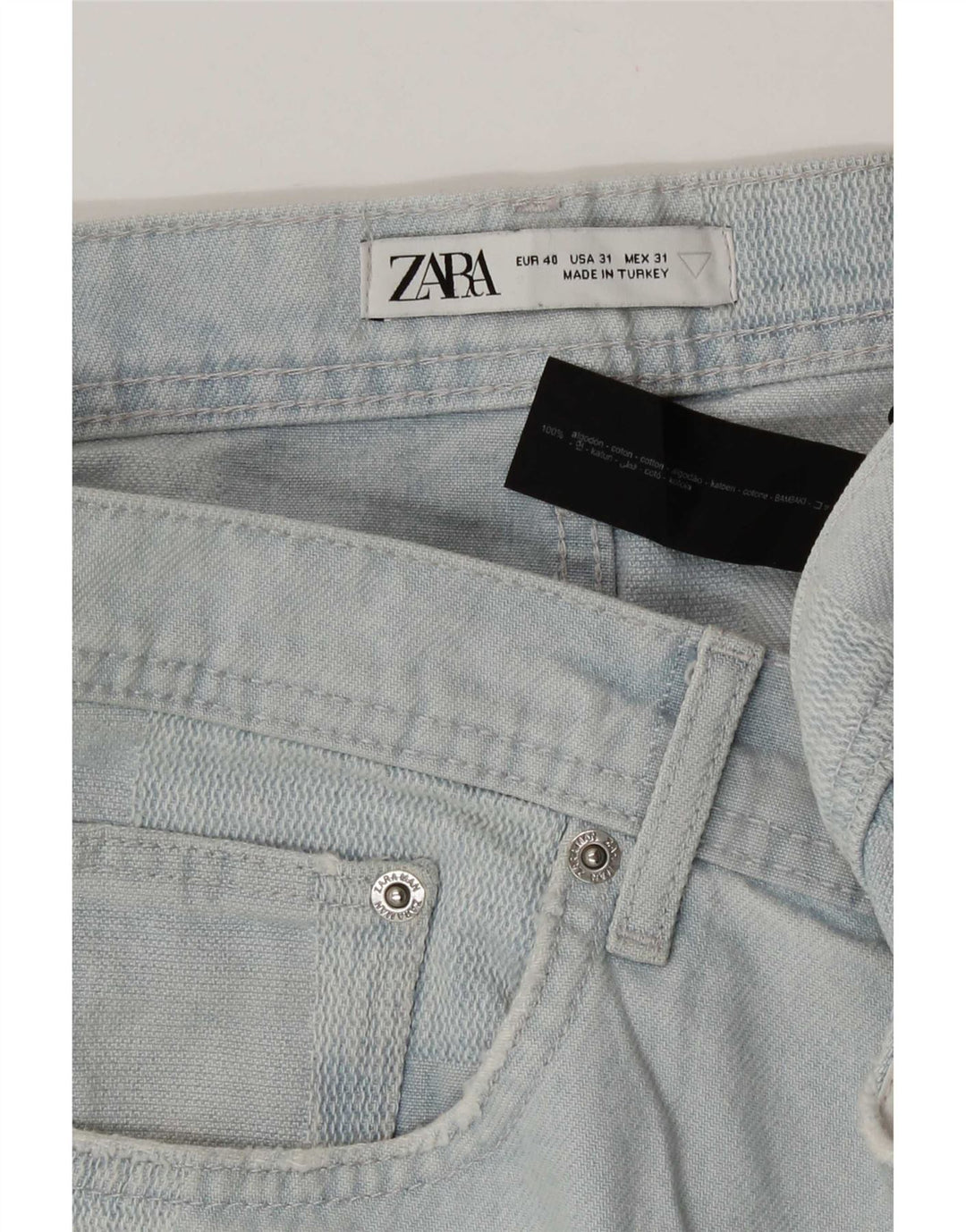 Pantaloni scurți din denim pentru bărbați Zara EU 40 Medium W31 Blue Patchwork Bumbac