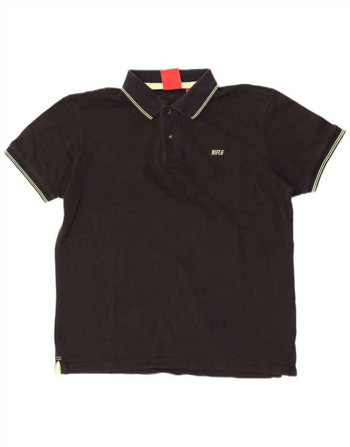 Tricou polo pentru bărbați Rifle, bumbac negru mare