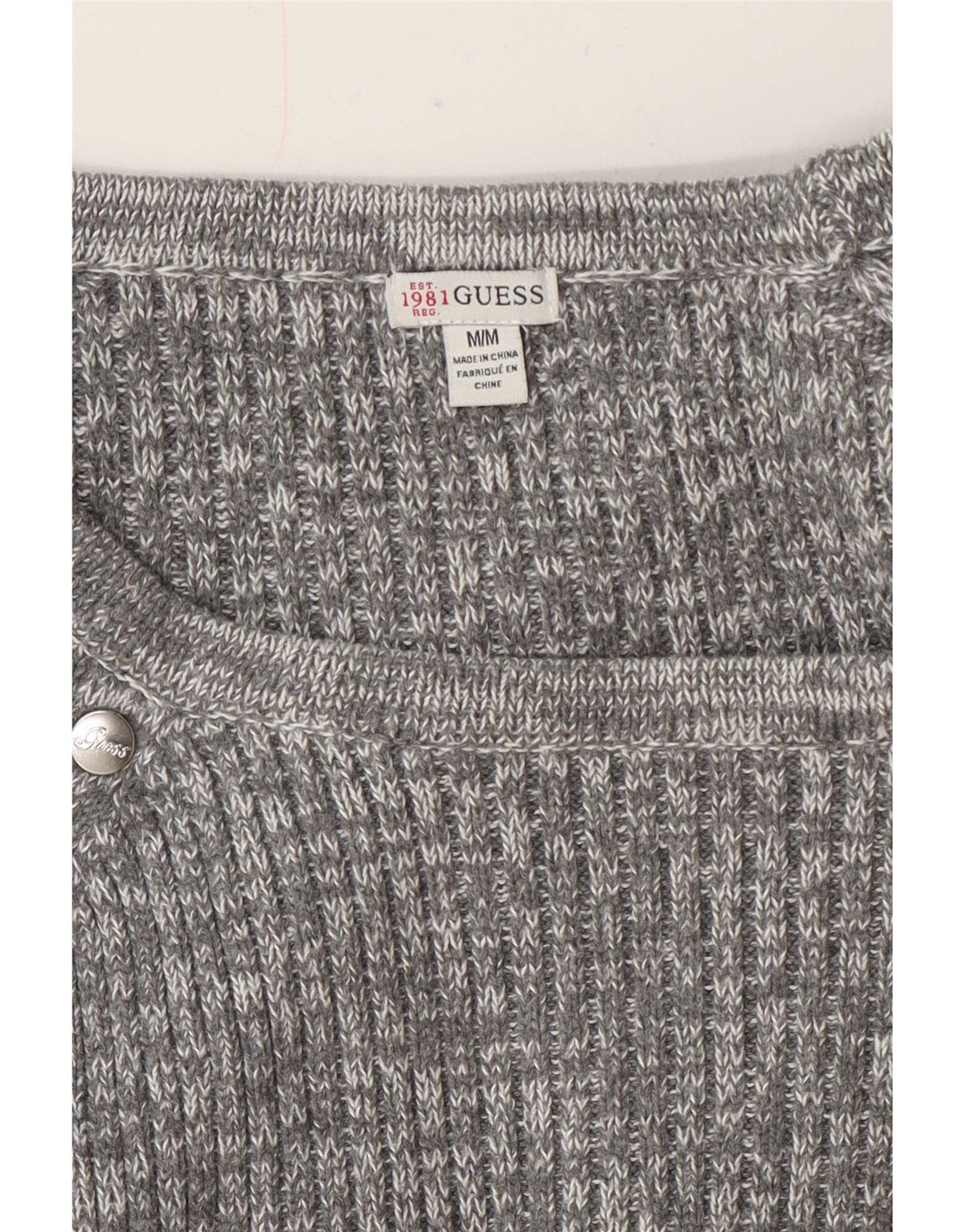 Pulover pentru femei Guess cu gât de barcă UK 14 Medium Grey Flecked