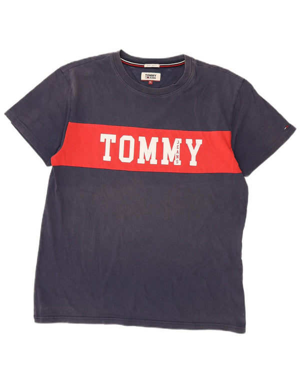 Tommy Hilfiger Mens Graphic T-Shirt Top XL Navy Blue Colourblock